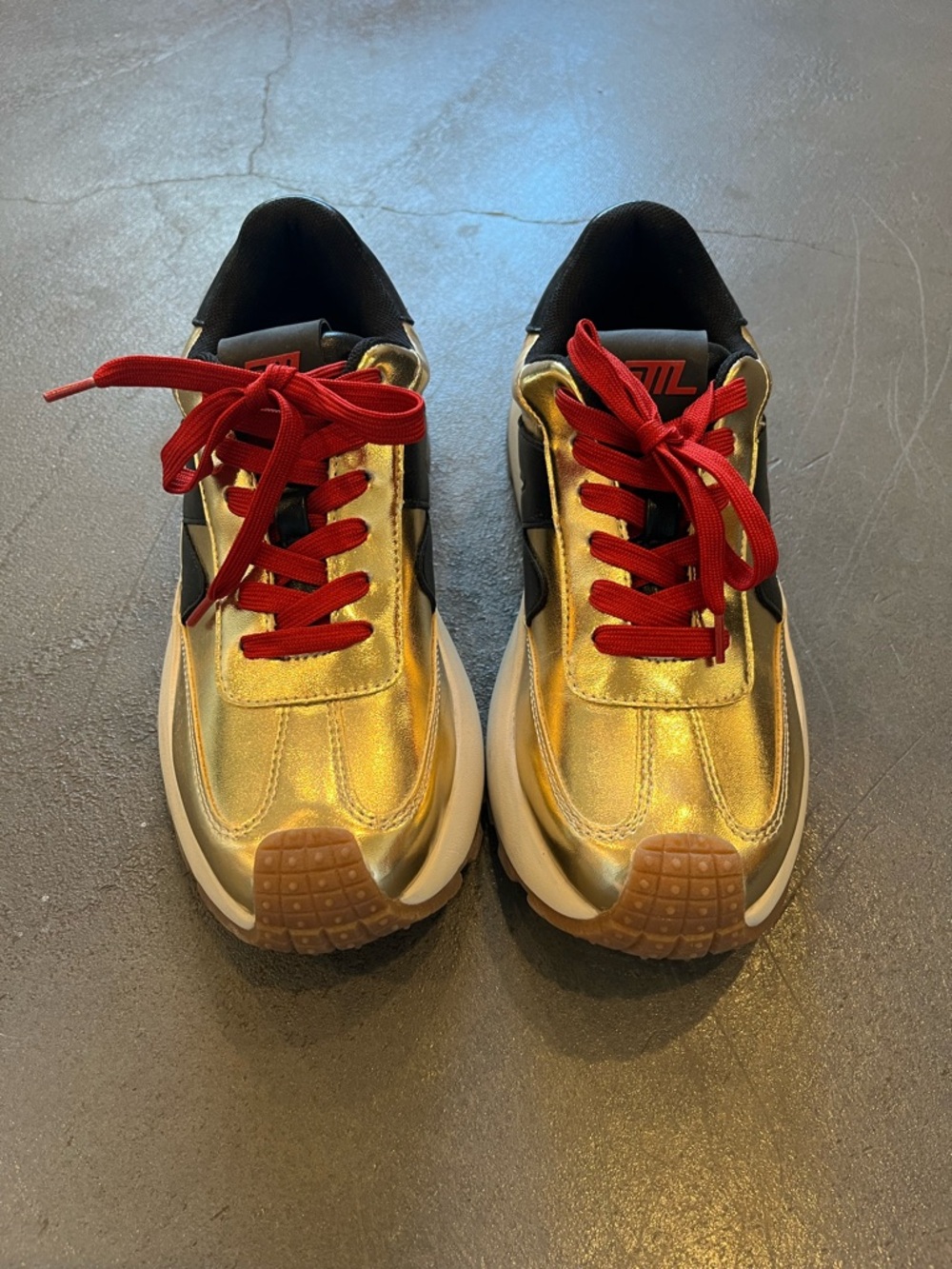 Steve Madden Gold Metallic Sneakers with Red Laces